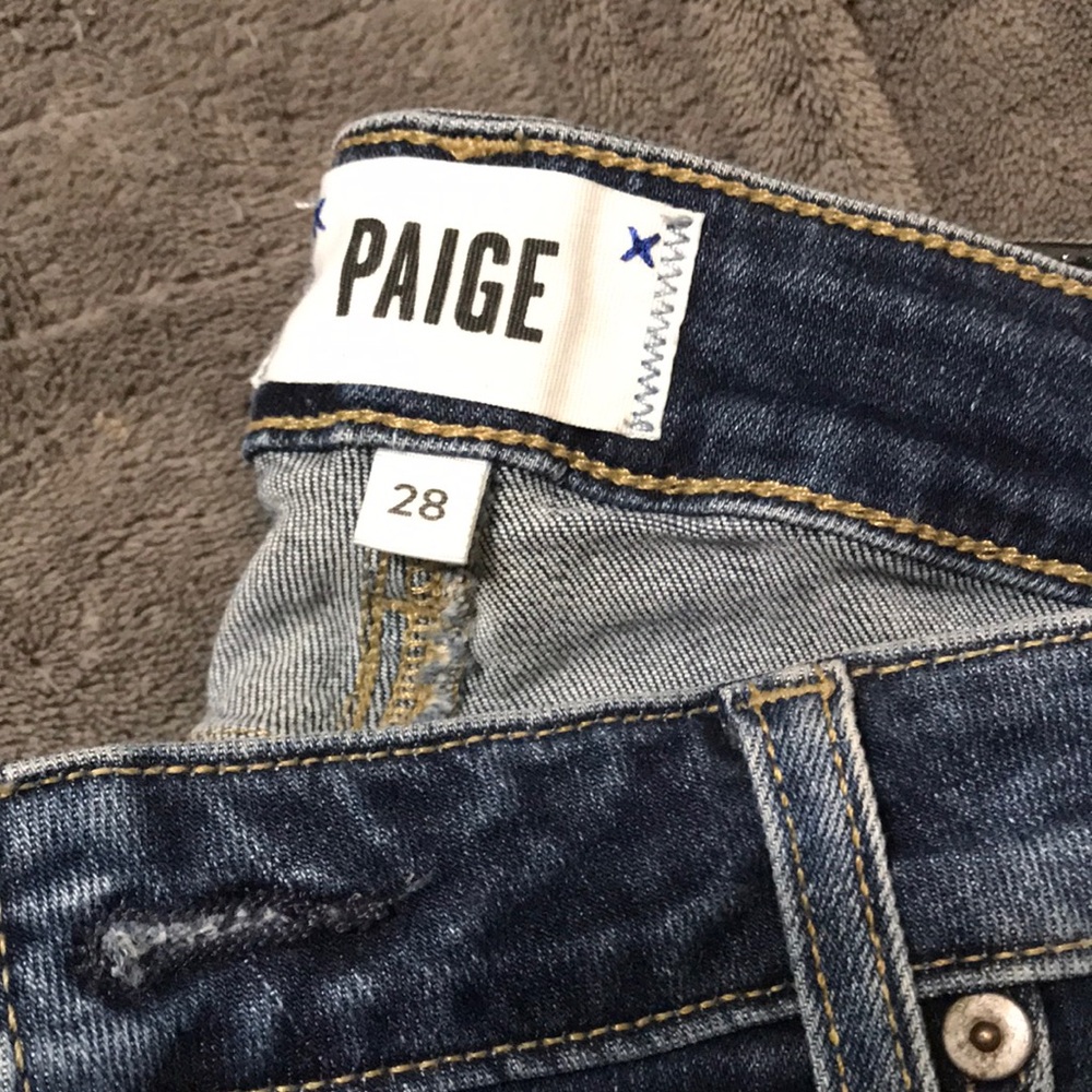 Paige Women's Mid-Blue Frayed Hem Jeans - Picture 2 of 3